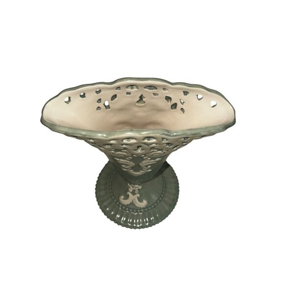 Burton & Burton Ceramic Sage Green & Cream Vase With Ornate Design - Picture 2 of 10